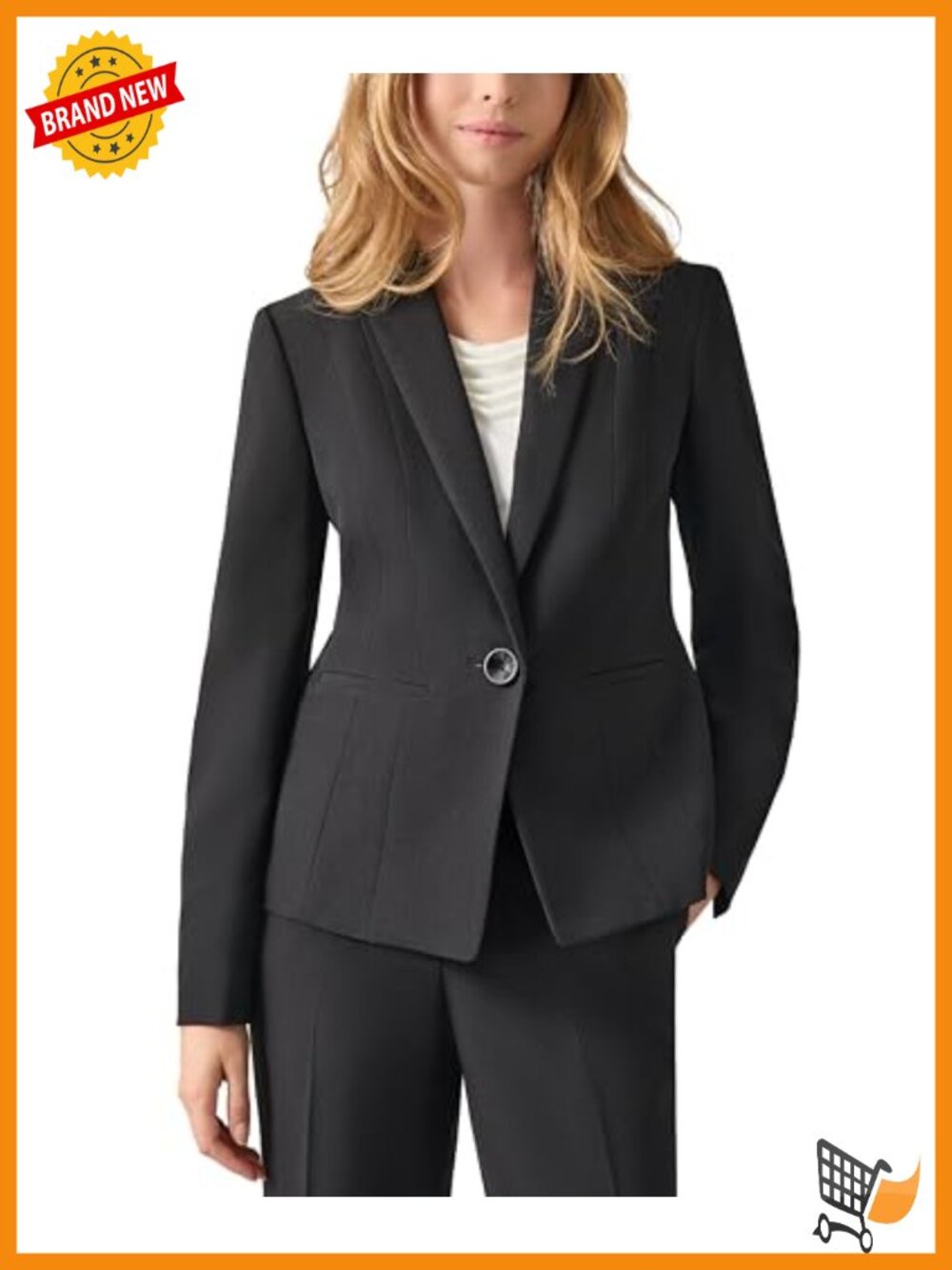 Stretch Crepe One Button Blazer Notch Collar Welt Pockets